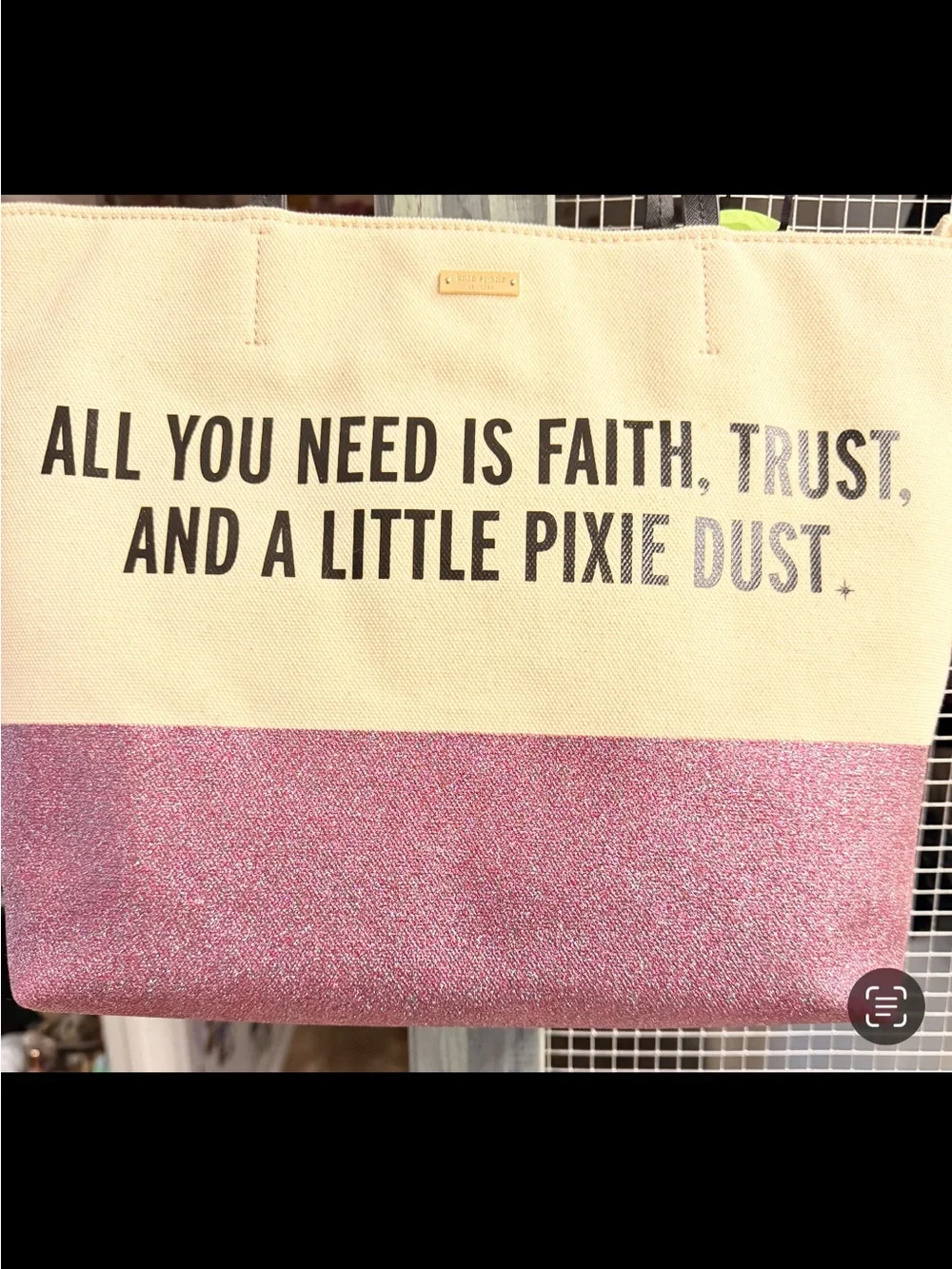 Disney kate spade Cream Canvas Tote with Pink Glitter Panel